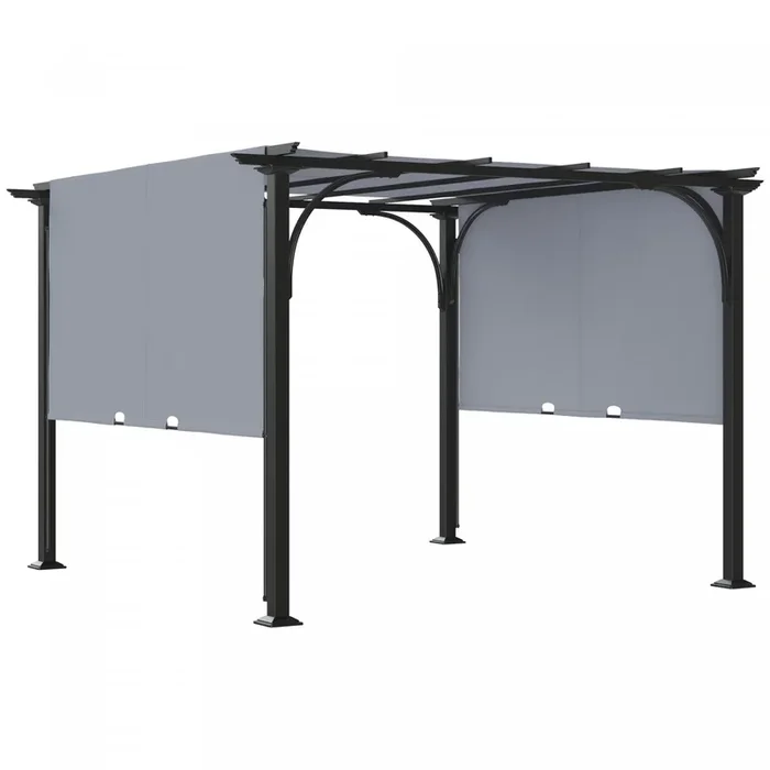 Outsunny 10′ X 10′ Outdoor Pergola Patio Gazebo Retractable Canopy, Grey|Outsunny 10′ X 10′ Pergola Exterieure Patio Gazebo Auvent Retractable, Gris
