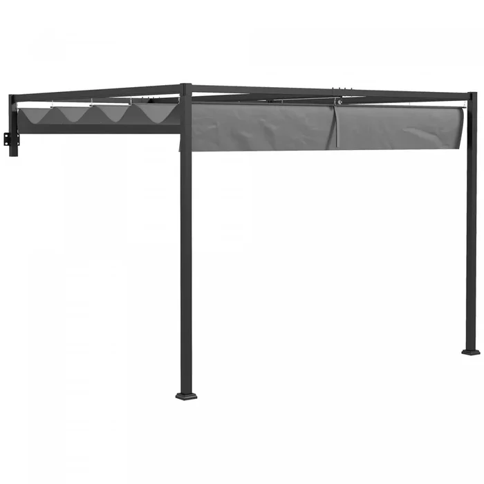 Outsunny 10′ X 10′ Retractable Pergola Canopy, Lean To Pergola, Wall Mounted Garden Gazebo Outdoor S|Outsunny Auvent De Pergola Retractable De 10′ X 10′, Adosse A La Pergola, Pavillon De Jardin Mural,