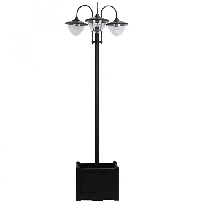 Outsunny 3-head LED Solar Light Lamp Street Light Post With Planter, Solar-powered Lamp Post, Black|Outsunny Lampadaire Solaire A 3 Tetes LED Avec Jardiniere, Piles Applicables Incluses, Noir
