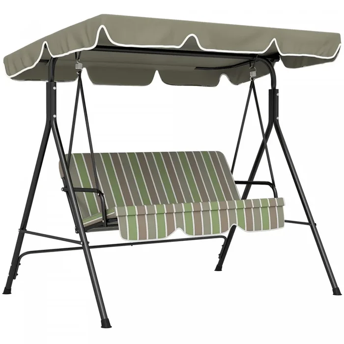 Outsunny 3-seat Patio Swing Chair With Adjustable Canopy Green And Brown|Outsunny Balancoire De Patio 3 Places Avec Auvent Reglable, Vert