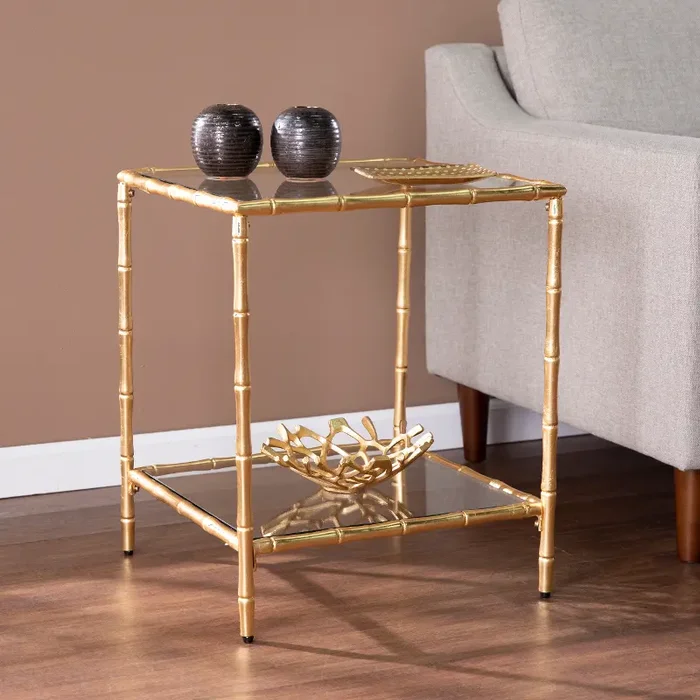 Oversley Gold & Glass-Top Accent Table