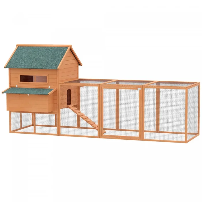 Pawhut 137″ Chicken Coop, Wooden Large Hen House With Chicken Run, Nesting Box, Poultry Cage For Out|Pawhut 137″ Poulailler En Bois Grand Poulailler De Luxe Clapier A Lapins Cage A Volaille Verrouillab