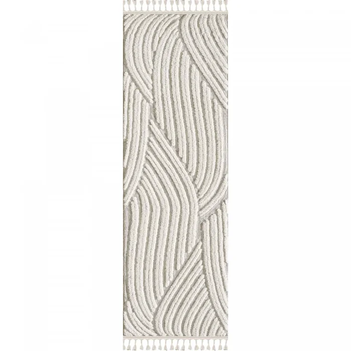 Quinto Brushed Beige Waves Shag Area Rug – 2’7″ x 8’|Carpette à poil long brossé Quinto à motif de vagues – 2 pi 7 po x 8 pi