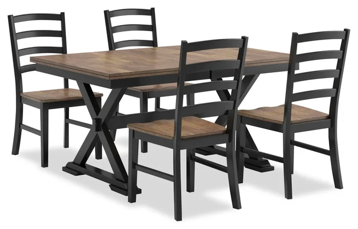 Raven 5pc Dining Package with 60-78″W Extension Table & 4 Chairs – Two-Tone Black & Brown | Ensemble de salle à manger Raven 5 pièces avec table à rallonge, 60 po à 78 po (L) et 4 chaises – deux teintes, noir et brun