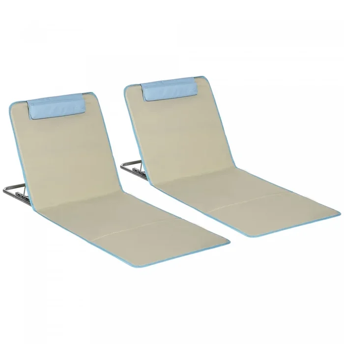 Set Of 2 Beach Lounge Chair Sun Lounger, Folding Ground Beach Mat, Beige