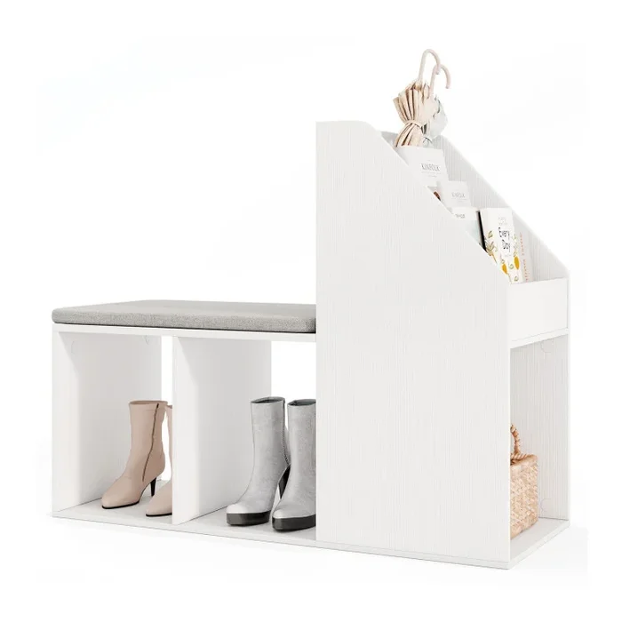 Shoe Storage Bench with Removable Seat Cushion and 6 Storage Compartments