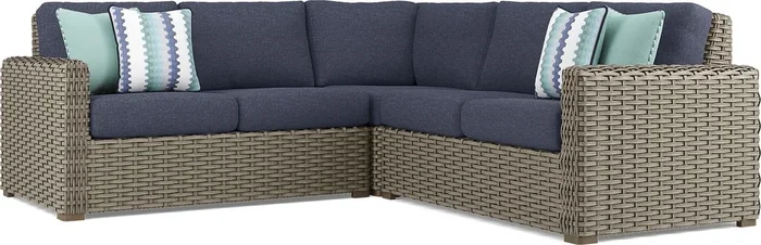 Siesta Key Driftwood 3 Pc Outdoor Sectional with Ink Cushions