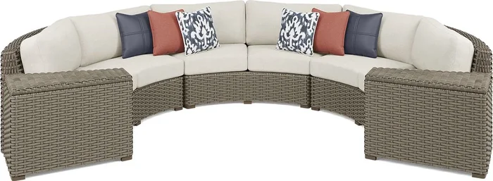 Siesta Key Driftwood Finish 5 Pc Outdoor Curved Sectional with Desert Cushions