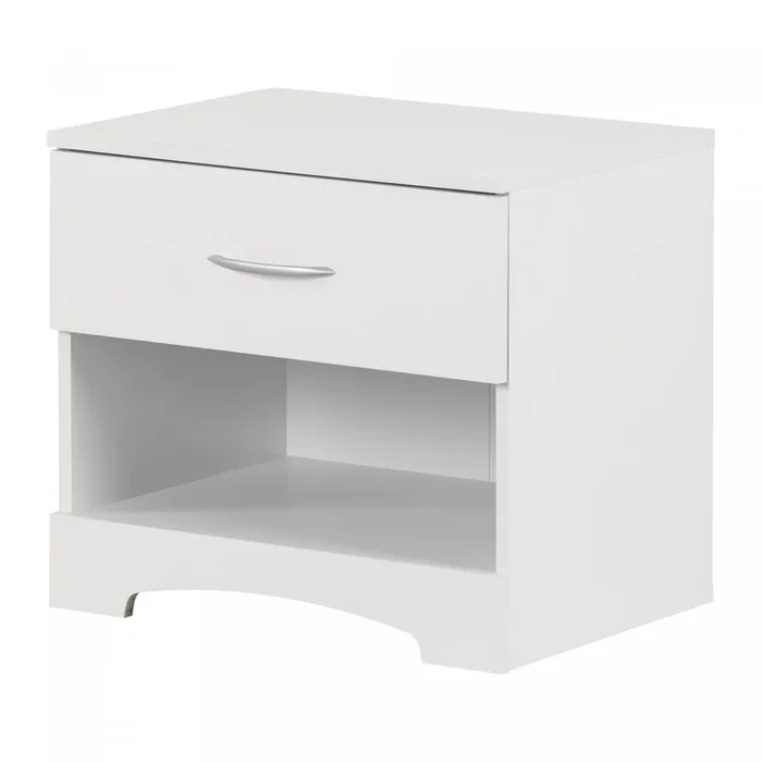 Step One 1-drawer Nightstand – End Table With Storage – Pure White | Step One Table De Chevet 1 Tiroir – Blanc Solide
