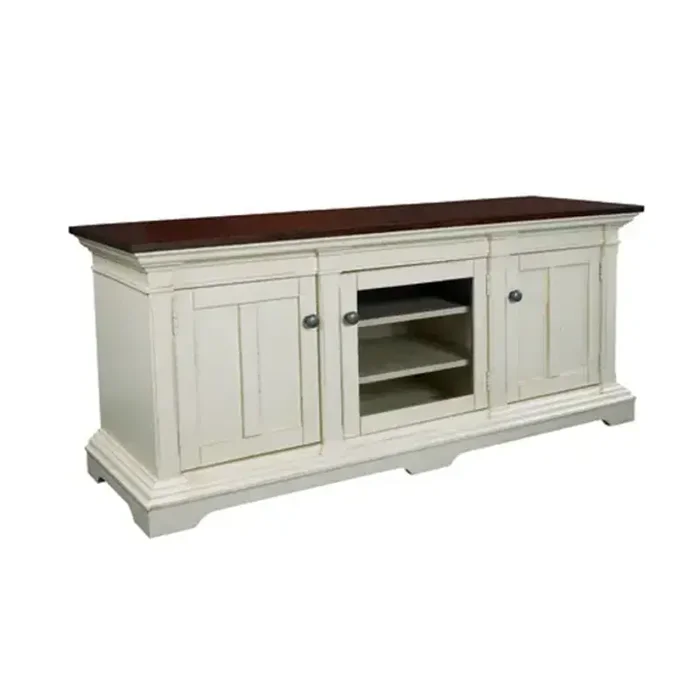 T2001886-02 Hammary Furniture Promenade Entertainment Console – Fruitwood/antique Linen Finish