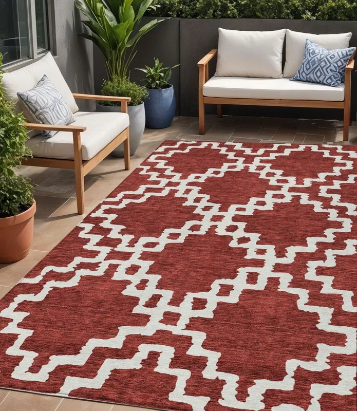 Tabselect Home Line 5′ X 8′ Brick Red And Ivory Geometric Washable Indoor Outdoor Area Rug