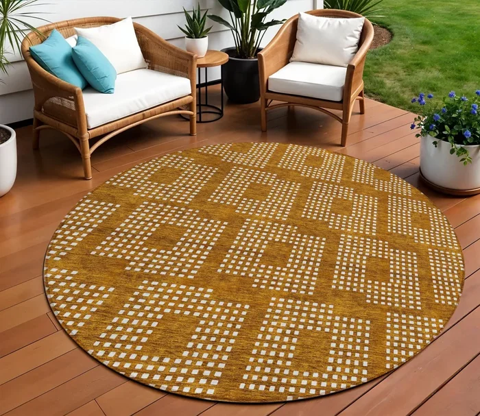 Tabselect Home Line 8′ Terra Cotta And Ivory Round Geometric Washable Indoor Outdoor Area Rug