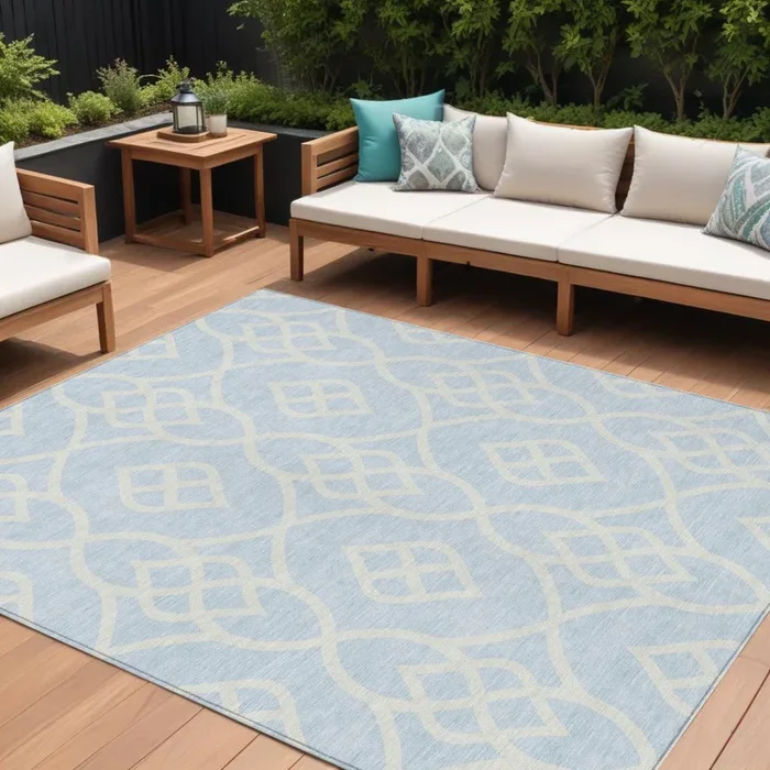 Tabselect Home Line 8′ X 10′ Sky Blue And Ivory Trellis Washable Indoor Outdoor Area Rug