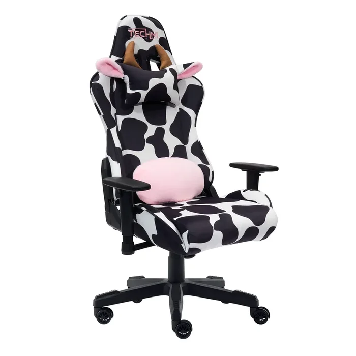 Techni Sport TS85 Cow Print Luxx Series Office Gaming Chair – Black|Fauteuil de jeu et de bureau TS85 de série Luxx de Techni à imprimé de vache – noir