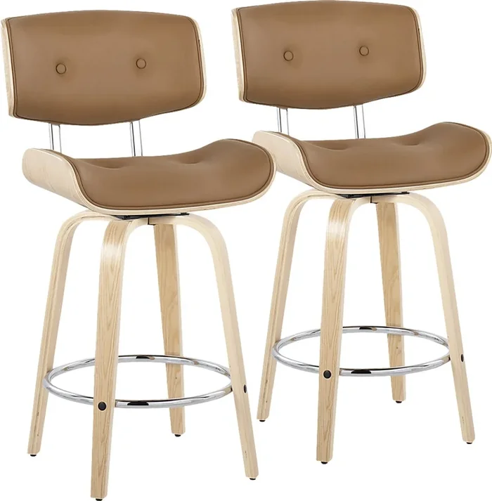 Tesshire IV Camel Swivel Counter Height Stool, Set of 2