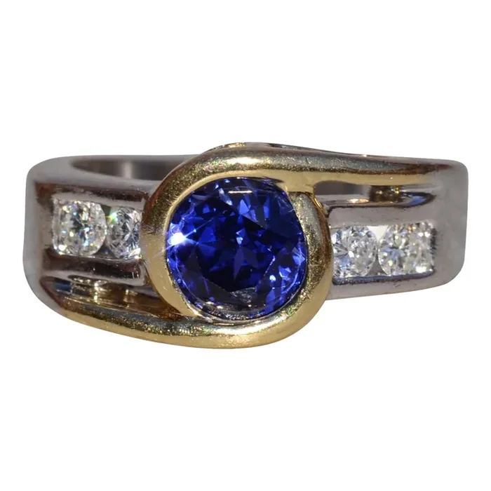 The Crieff: Ladies 14K Two Tone Ring set with Tanzanite and Diamonds