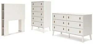 Twin Bookcase Headboard With Dresser and Chest