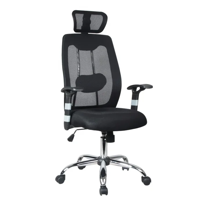 Tygerclaw Ergonomic High Back Mesh Office Chair with Headrest – Black|Fauteuil de bureau ergonomique en mailles TygerClaw à dossier haut avec appuie-tête – noir
