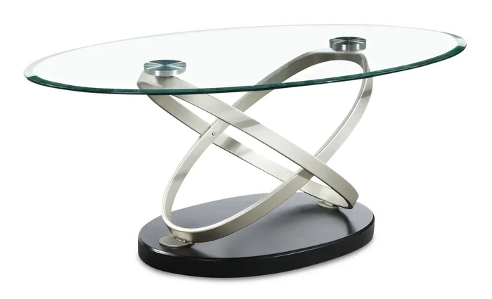 Vikki 48″ Modern Oval Glass Top Coffee Table – Glass with Metal Base|Table à café ovale moderne Vikki de 48 po avec dessus en verre – verre avec base en métal