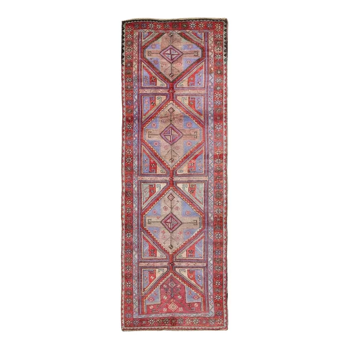 Vintage Oushak Gallery Rug With Soft Lavender, Warm Beige, and Muted Coral Tones 4’4″ X 12’9″