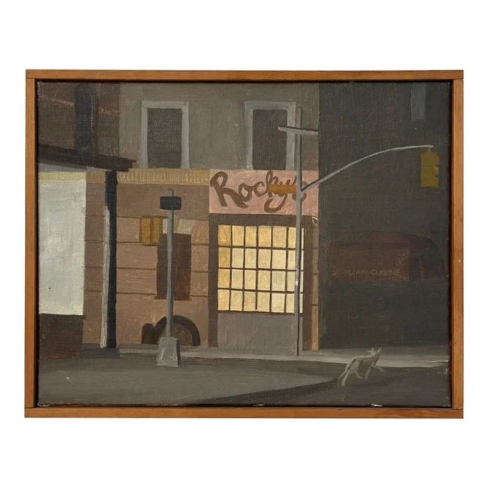 Vintage Painting of “Rocky’s” Italian Restaurant Nyc Signed N. Berg, Circa 1981