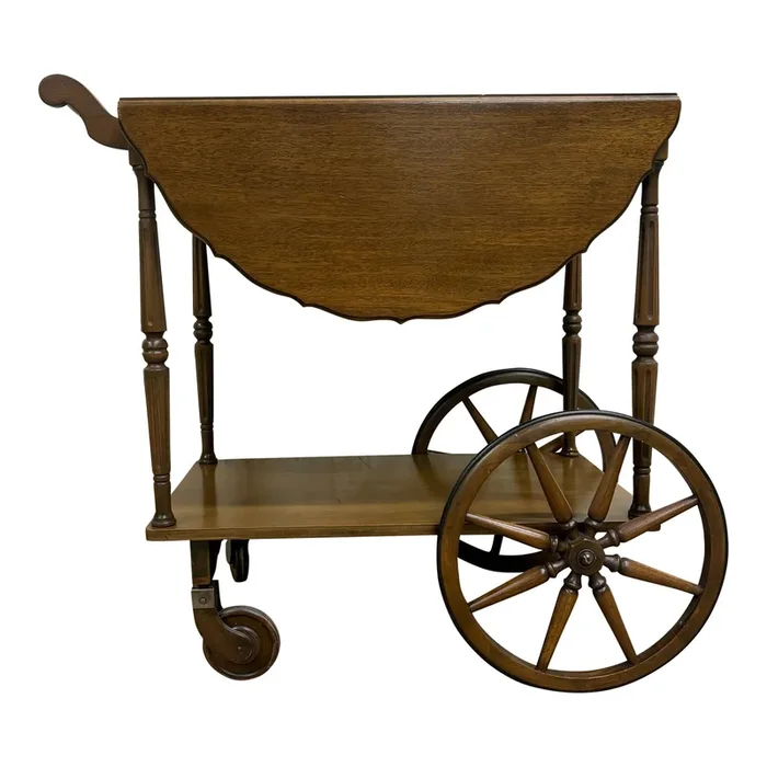 Vintage Solid Maple Drop Leaf Tea Cart Bar Cart
