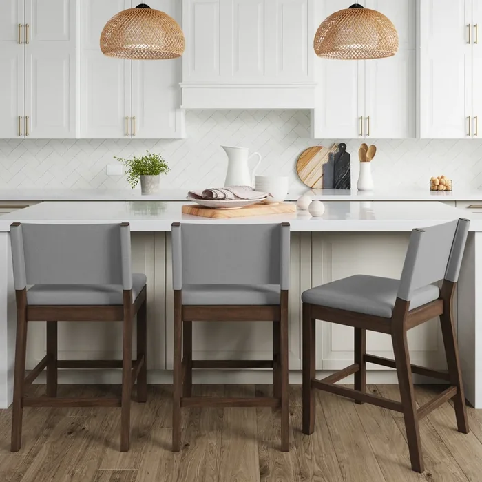 Wood Counter Height Bar Stools Dark Brown Gray (Set of 3)