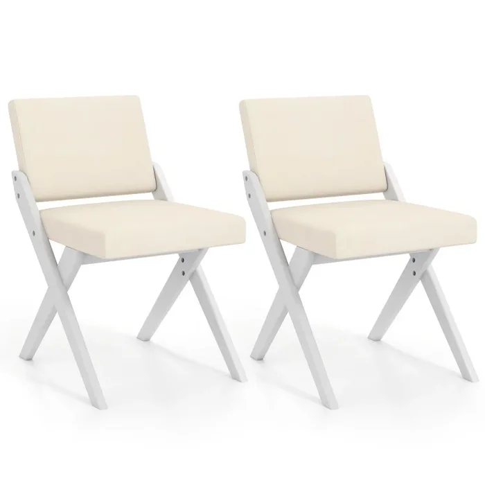 Wooden Dining Chairs of 2 with Rubber Wood Frame and Padded Cushions