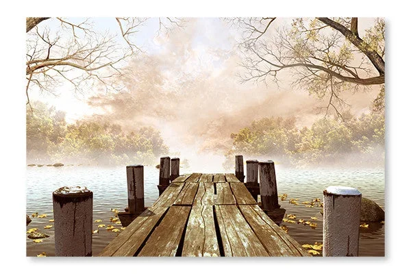 Wooden Dock With Tree Branches 16×24 Wall Art Frame And Fabric Panel| Wooden Dock With Tree Branches 16 po x 24 po : Cadre d’art mural et panneau de tissu|D44GYWFA