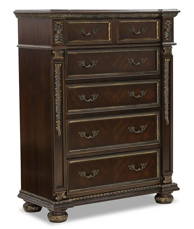Wynn Bedroom Chest of Drawers, 5-Drawer, 42″W x 54.5″H – Cherry Brown | Commode verticale Wynn de 42 po (L) x 54,5 po (H) à 5 tiroirs pour la chambre à coucher – brun cerisier